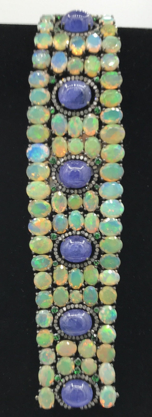 Opal and Tanzanite Designer Bracelet with Diamonds