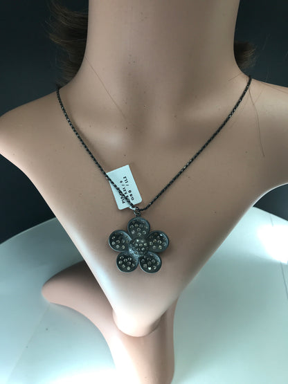 Flower Shape Diamond Pendant .925 Oxidized Sterling Silver Diamond Pendant, Genuine handmade pave diamond Pendant.