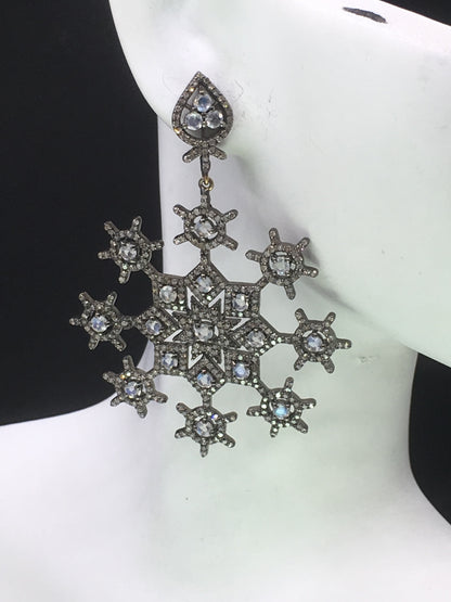 Diamond and Rainbow Moon Stone Earring