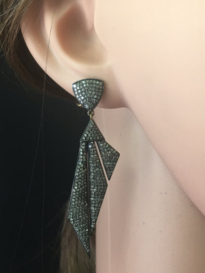 Diamond and Silver Black Rhodium Finish Earrings