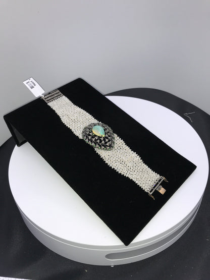 Opal and Diamond Designer Bracelet with Pearl Woven