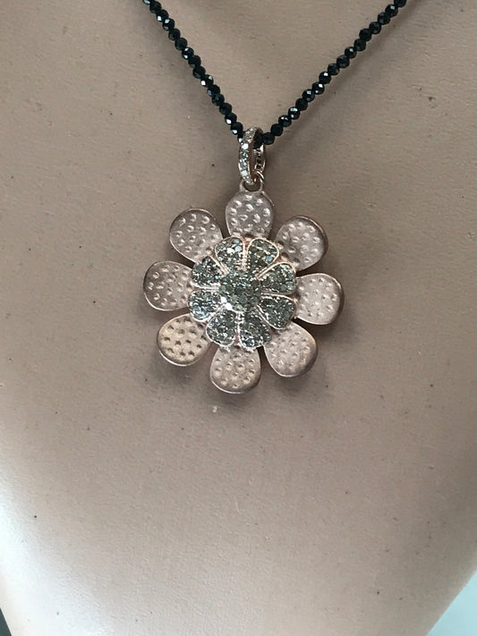 Flower Silver Pave Diamond Pendant