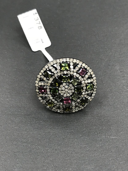 DIAMOND AND MULTI TOURMALINE SILVER RINGS