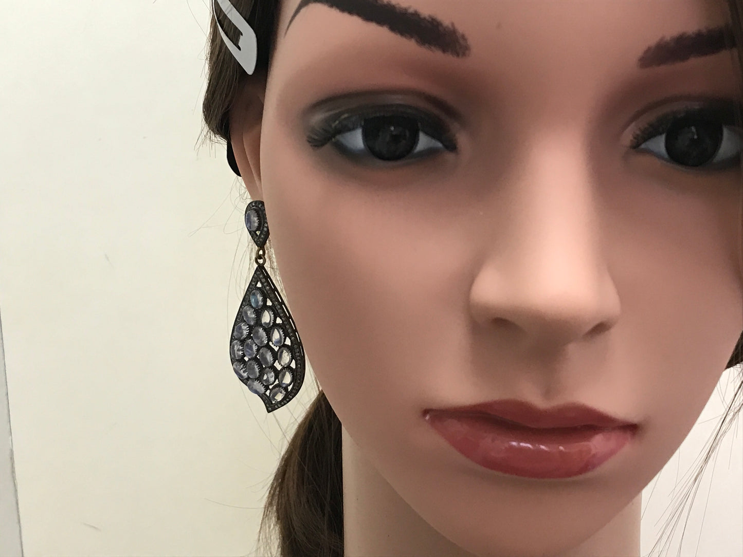 Diamond and Rainbow Moonstone Earring