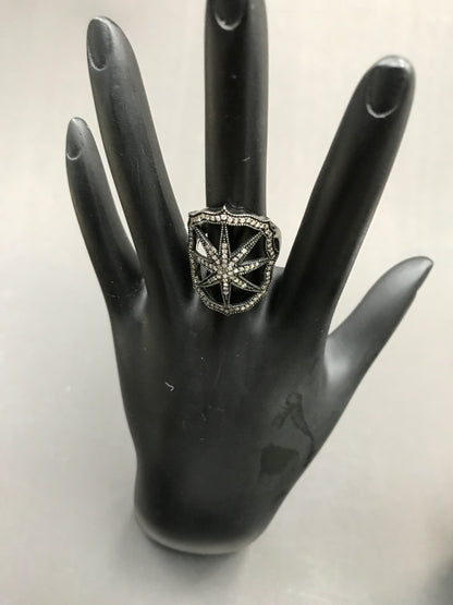 Diamond and Silver Black Rhodium Finish Ring