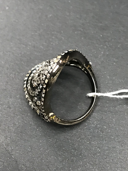 Diamond  Round Shape Diamond Ring, Pave Diamond Ring,Pave  Appx 24 x 24 mm. Sterling Silver
