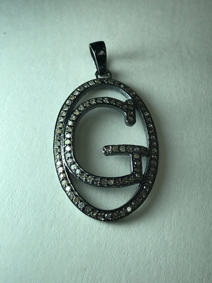 Diamond Letter G Pendant, Pave Diamond Pendant, Pave Letter G Necklace, Approx 40 x 13mm. Sterling Silver