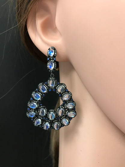 Silver Diamond Silver Earring .925 Oxidized Sterling Silver Diamond Earring, Genuine handmade pave diamond Earring.