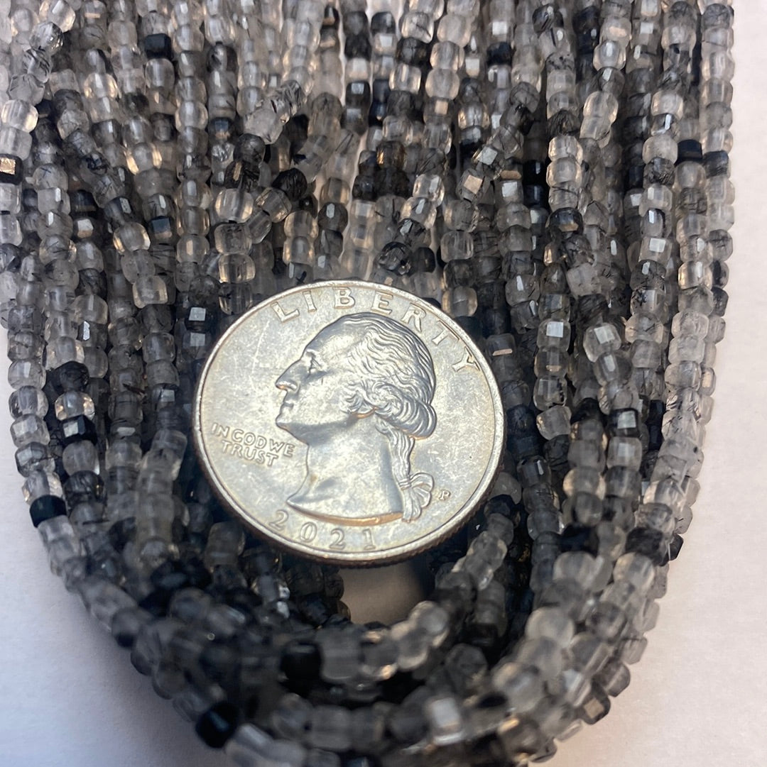 Black Rutilated Quartz Faceted Square, Black Rutilated Quartz faceted box, faceted cube