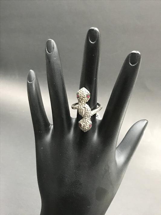 Double Sanke Pave Diamond Ring .925 Oxidized Sterling Silver Diamond Ring, Genuine handmade pave diamond Ring Size Approx 1.24"(9 x 31 MM)