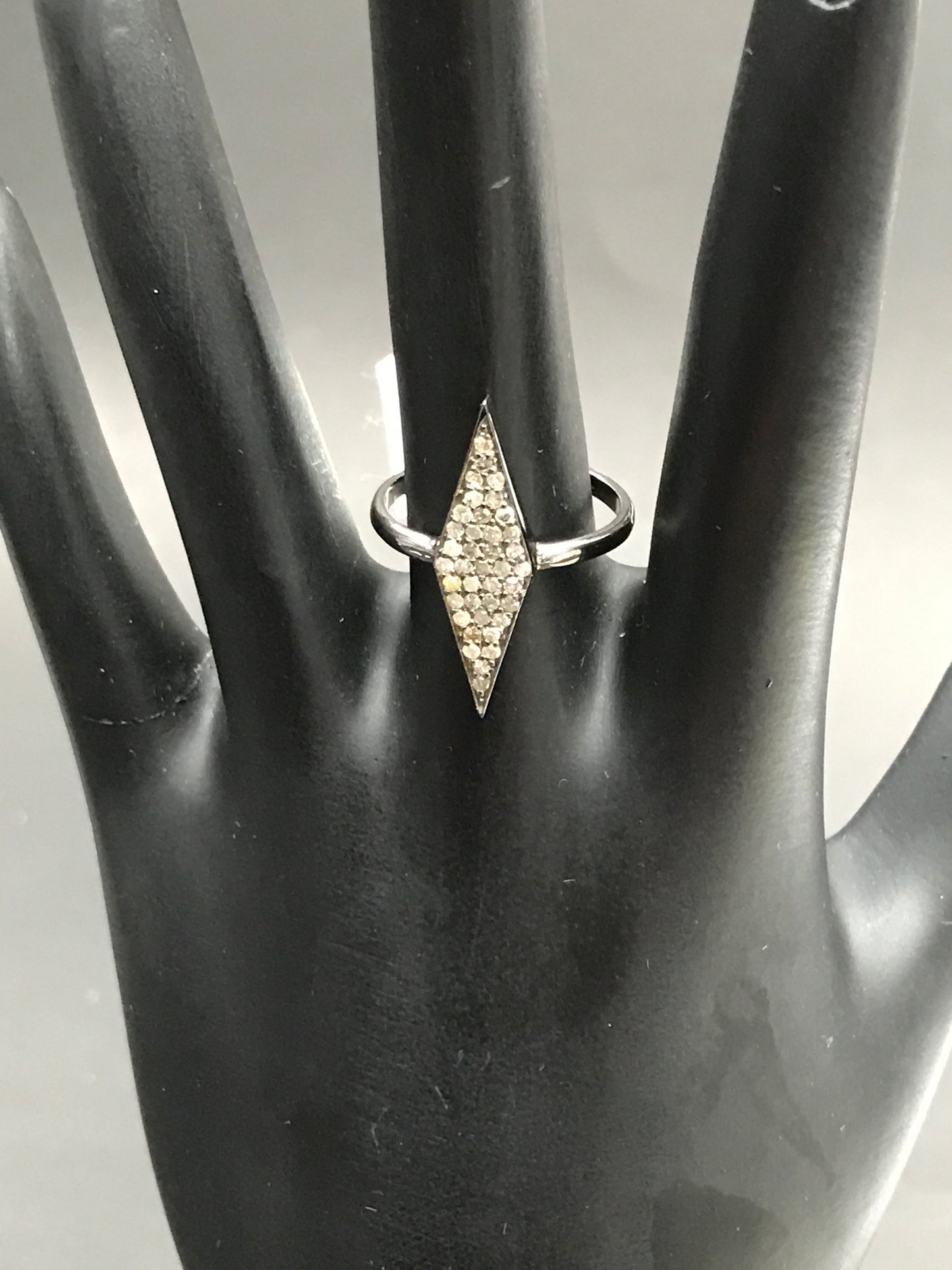 Diamond Polygon Diamond Ring, Pave Diamond Ring, Pave Polygon Ring, Approx 22 x 6mm. Sterling Silver