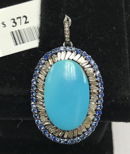 Turquoise natural Diamond Pendant