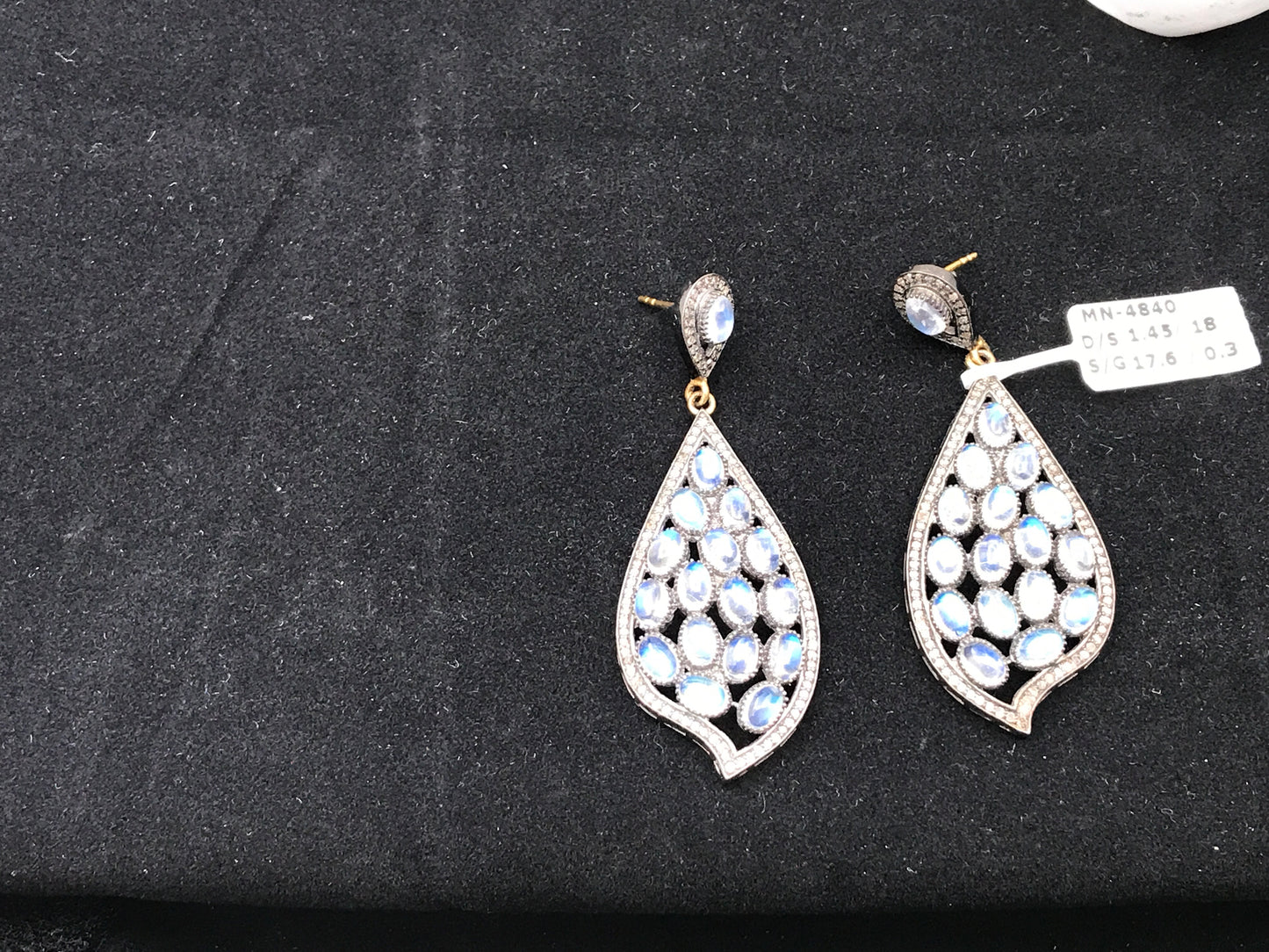 Diamond and Rainbow Moonstone Earring