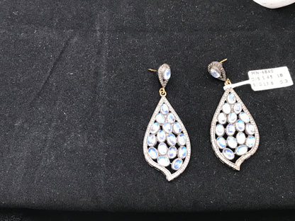 Diamond and Rainbow Moonstone Earring