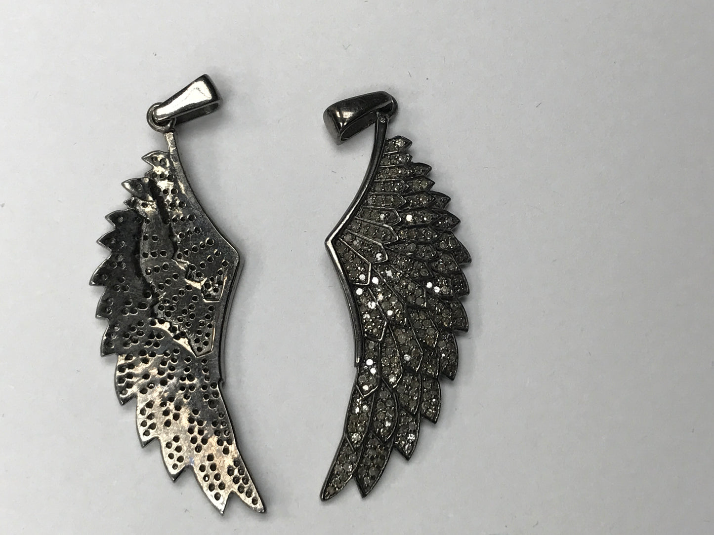 Diamond Angel Wing Diamond Pendant, Pave Diamond Pendant, Angel Wing Necklace, Approx 49 x 14mm. Sterling Silver