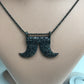 Horns Shaped Black Spinal Charm, Pave Black Spinel ,Approx 1.76'' ( 44 x 28 mm) Oxidized Silver, Silver ,Black Spinel