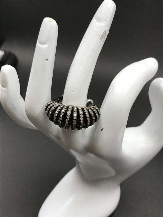 Silver Pave Diamond Ring .925 Oxidized Sterling Silver Diamond Ring, Genuine handmade pave diamond Ring Size Approx 0.92"(23 X 15 MM)