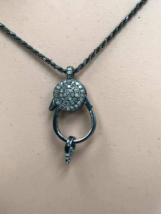Diamond Clasps .925 Oxidized Sterling Silver Diamond Clasps, Genuine handmade pave diamond Clasps Size Approx 1.04"(13 x 26 MM)