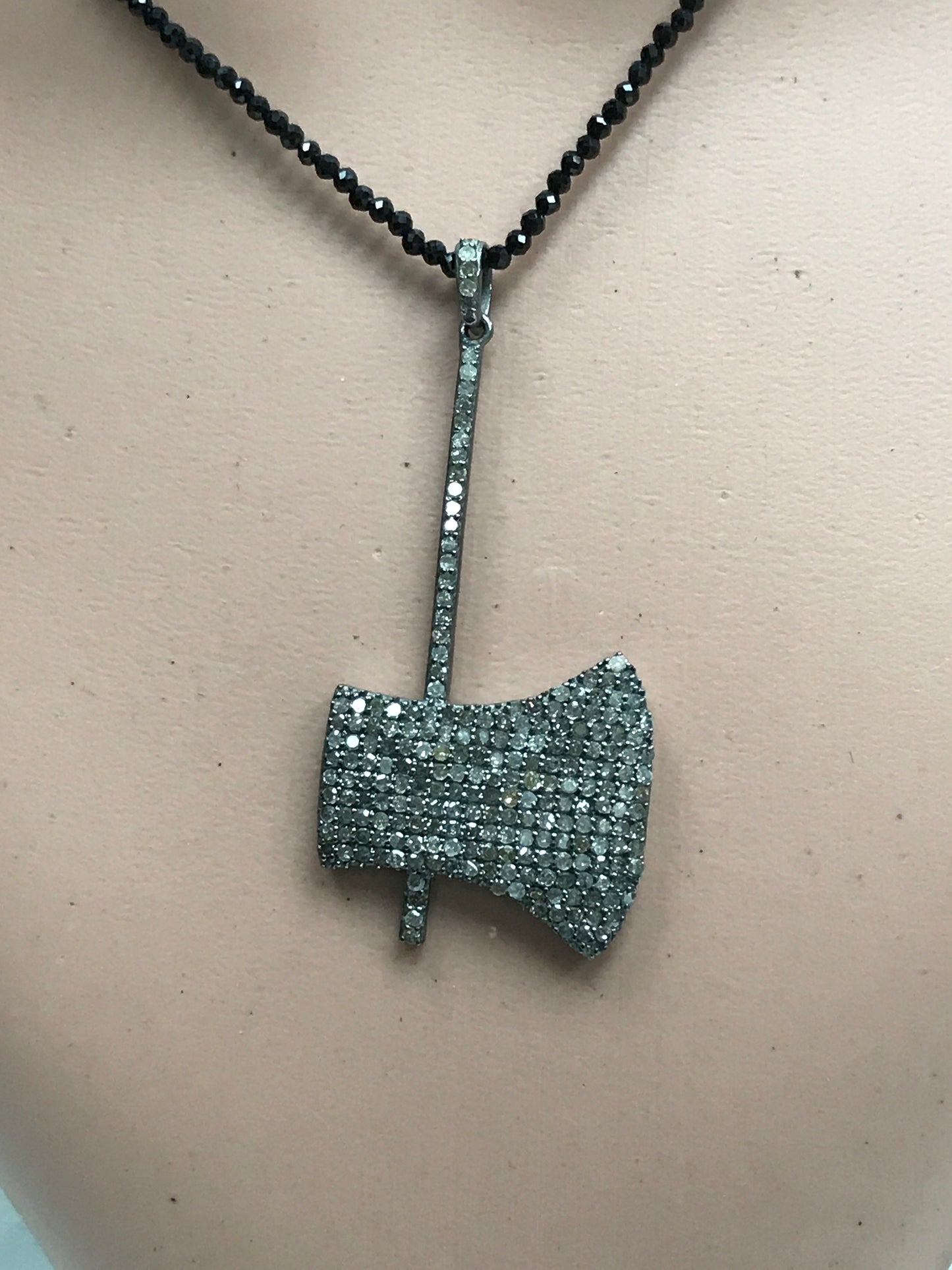 Diamond Ax Diamond Pendant, Pave Diamond Pendant, Ax Necklace, Approx 50 x 22mm. Sterling Silver
