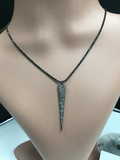 Diamond Spike Pendant, Pave Diamond Pendant,Pave Spike Necklace, Appx 46 x 8mm. Sterling Silver