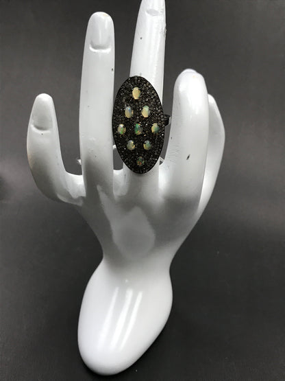 Oval Shape Diamond Ring with Opal Stone
