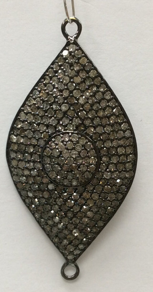 Evil Eye Diamond Charm .925 Oxidized Sterling Silver Diamond Charms, Genuine handmade pave diamond Charm Size 23 x 46 mm