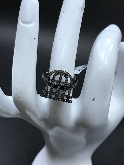 Diamond and Silver Black Rhodium Finish Ring