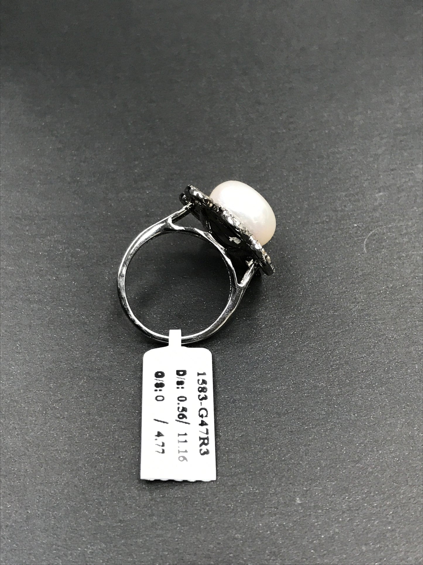 Diamond and Silver Pearl Black Rhodium Finish Rings