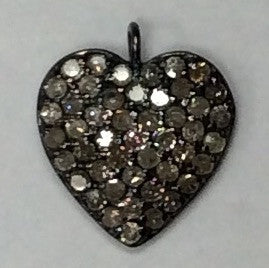 Heart Diamond Charm .925 Oxidized Sterling Silver Diamond Charms, Genuine handmade pave diamond Charm Size Approx 0.52"(12 x 13 MM)