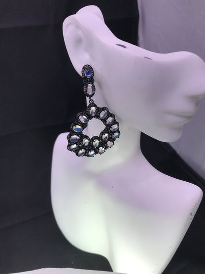 Silver Diamond Silver Earring .925 Oxidized Sterling Silver Diamond Earring, Genuine handmade pave diamond Earring.