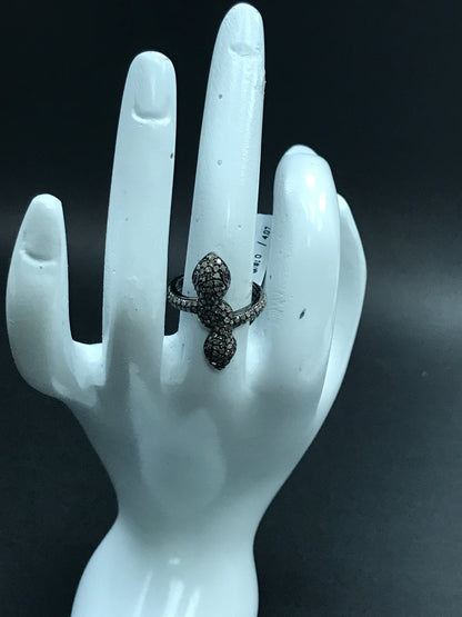 Snake Diamond and Silver Ruby Stone Black Rhodium Finish Rings
