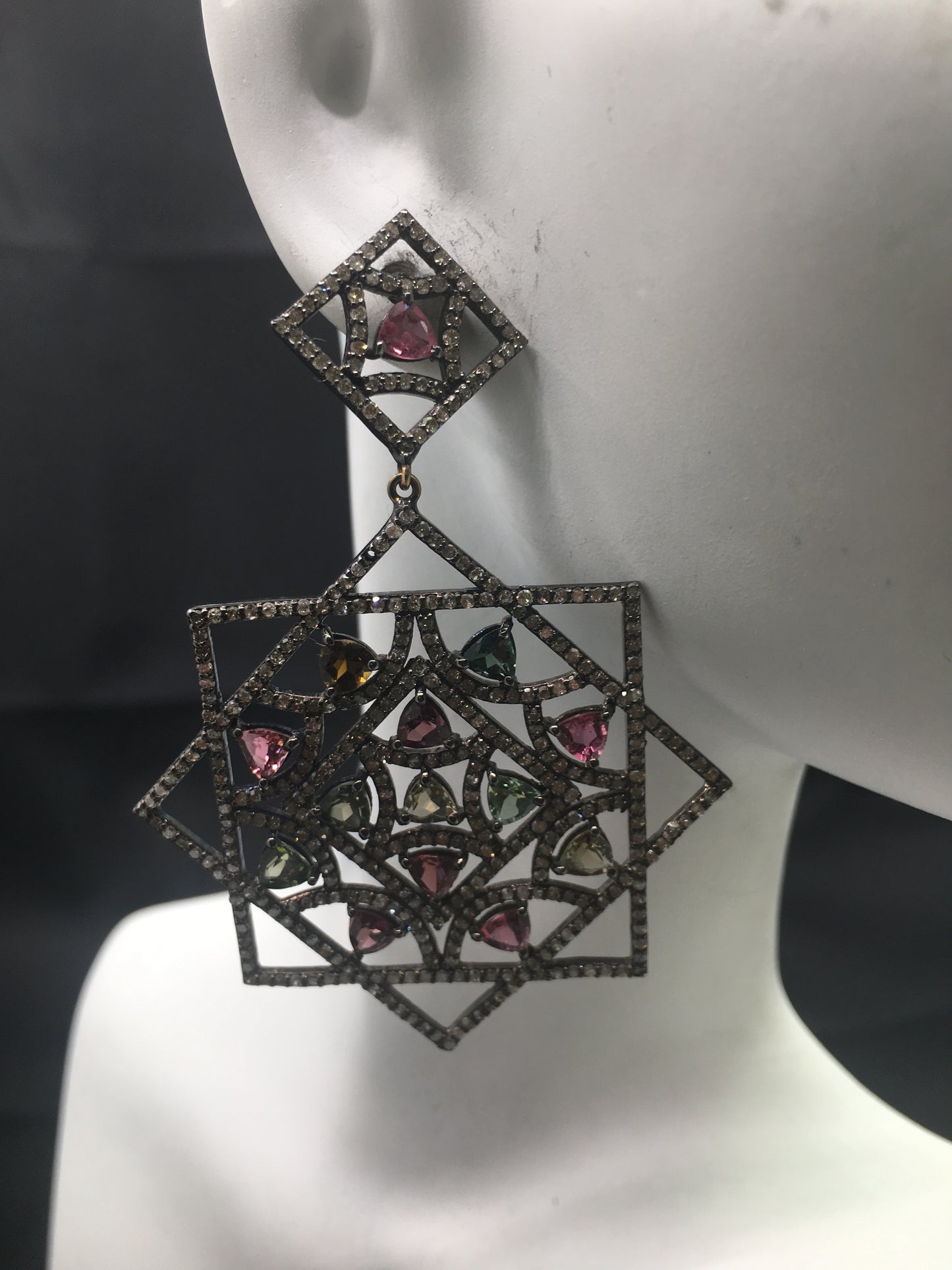 Diamond and Multi Tourmaline Earrings
