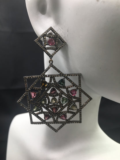 Diamond and Multi Tourmaline Earrings