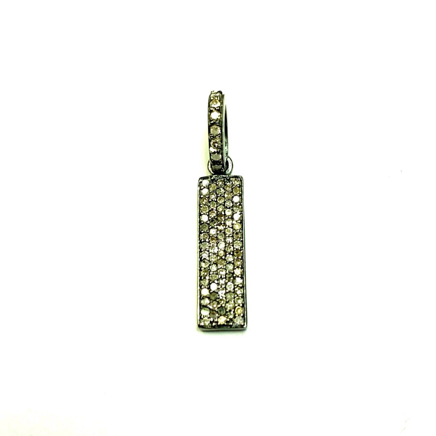 Rectangle Diamond Charms .925 Oxidized Sterling Silver Diamond Charms, Genuine handmade pave diamond Charm Size Approx 0.72"(6 x 18 mm)
