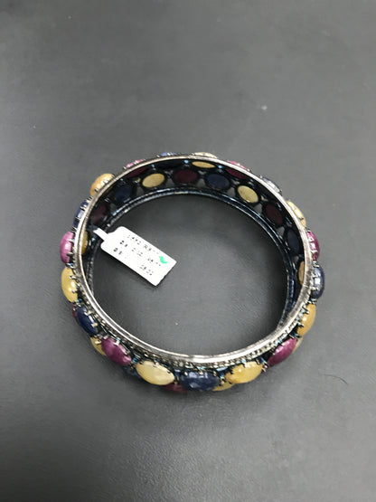Diamond and Silver Multi-Sapphire Black Rhodium Finish Bracelets