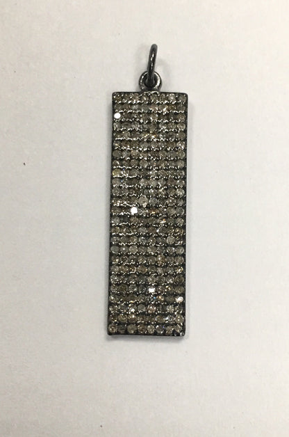 Rectangle Diamond Pendant .925 Oxidized Sterling Silver Diamond Pendant, Genuine handmade pave diamond pendant Size Approx 1.00"(8 x 25 MM )