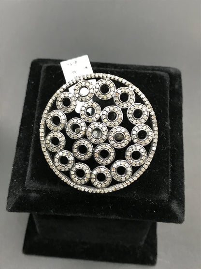 Pave Diamond Ring .925 Oxidized Sterling Silver Diamond Ring, Genuine handmade pave diamond Ring Size Approx 1.56"(39 MM)