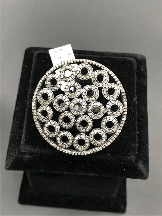 Pave Diamond Ring .925 Oxidized Sterling Silver Diamond Ring, Genuine handmade pave diamond Ring Size Approx 1.56"(39 MM)