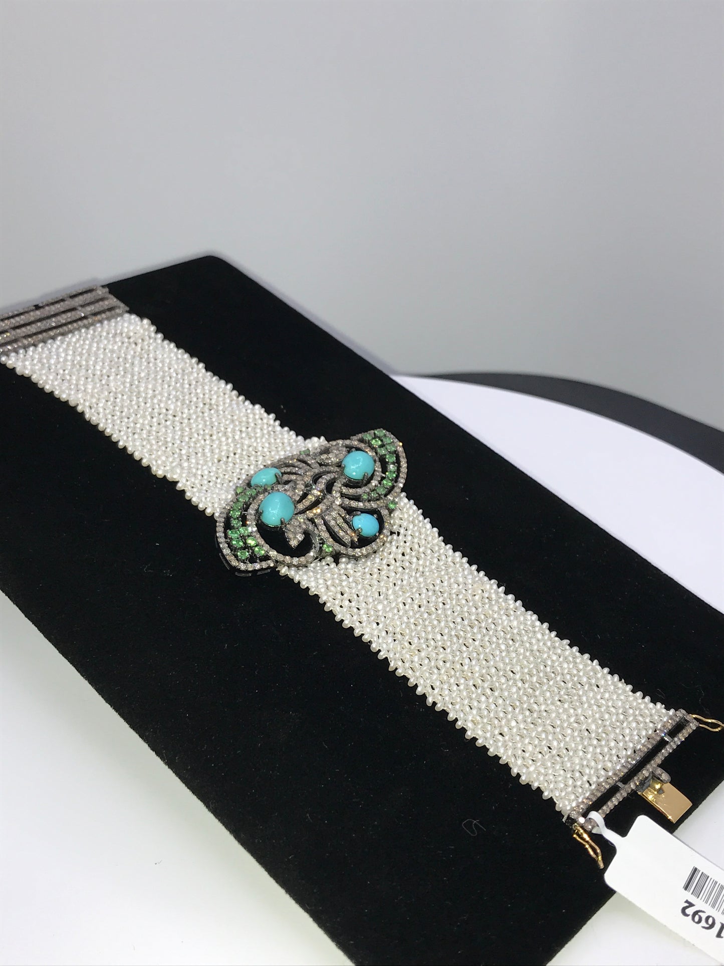 Turquoise and Diamond Designer Pearl Woven Bracelet