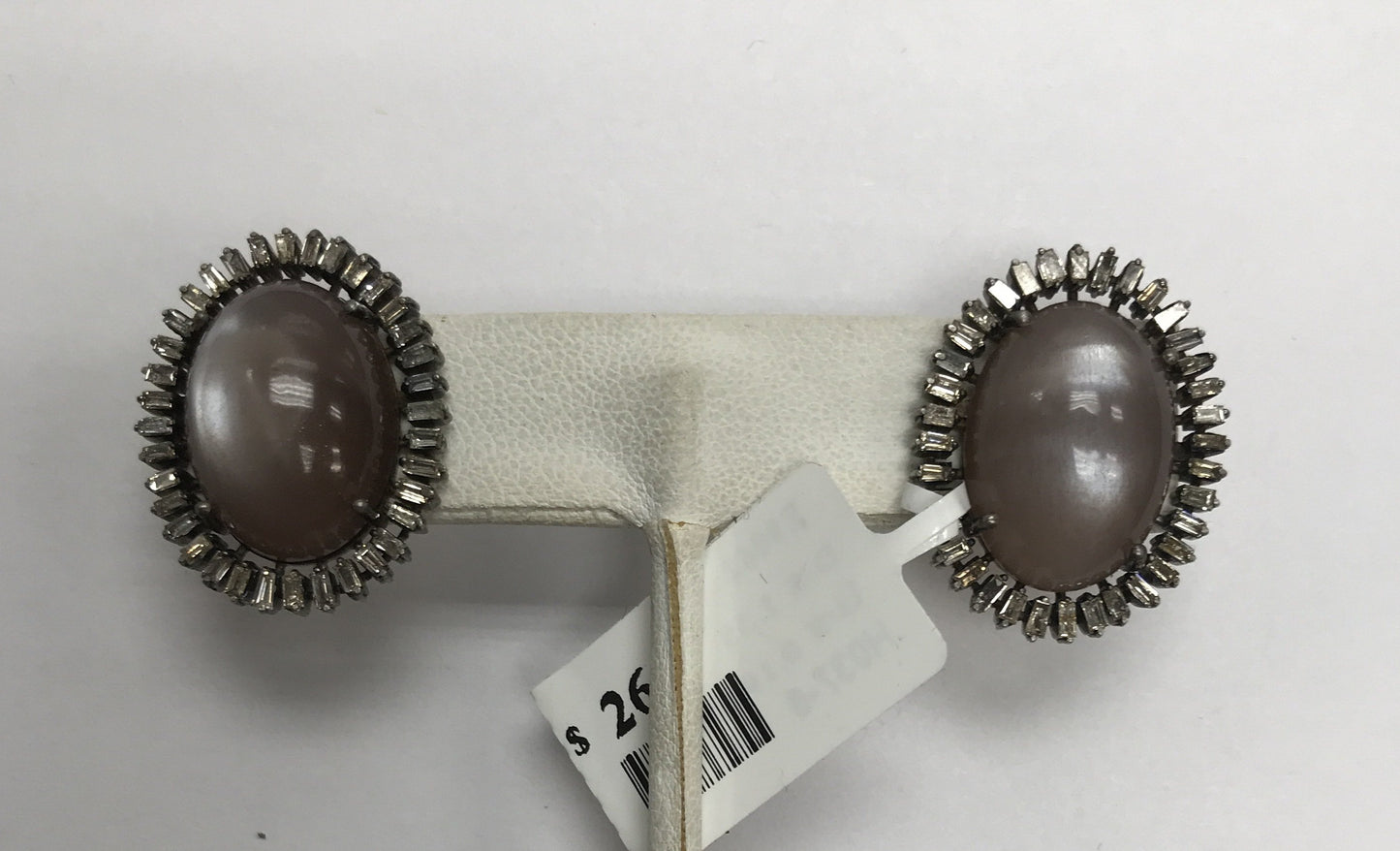 Moonstone chocolate natural oval cabs smooth sterling silver and diamond earring stud