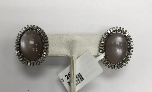 Moonstone chocolate natural oval cabs smooth sterling silver and diamond earring stud