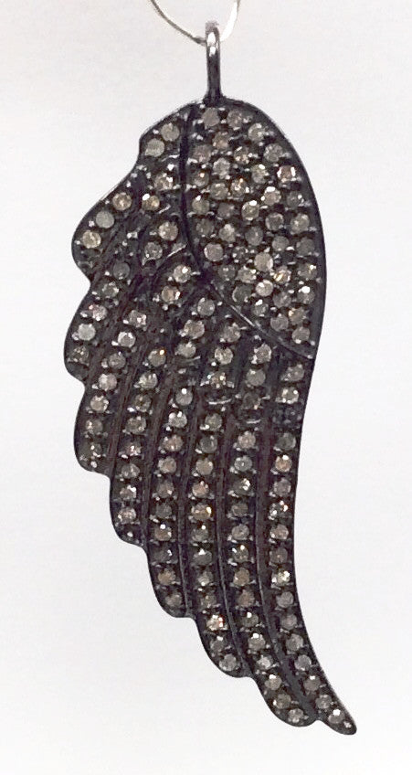 Wings Diamond Pendant .925 Oxidized Sterling Silver Diamond Pendant, Genuine handmade pave diamond Pendant Size Approx 1.76"(15 x 44 MM)