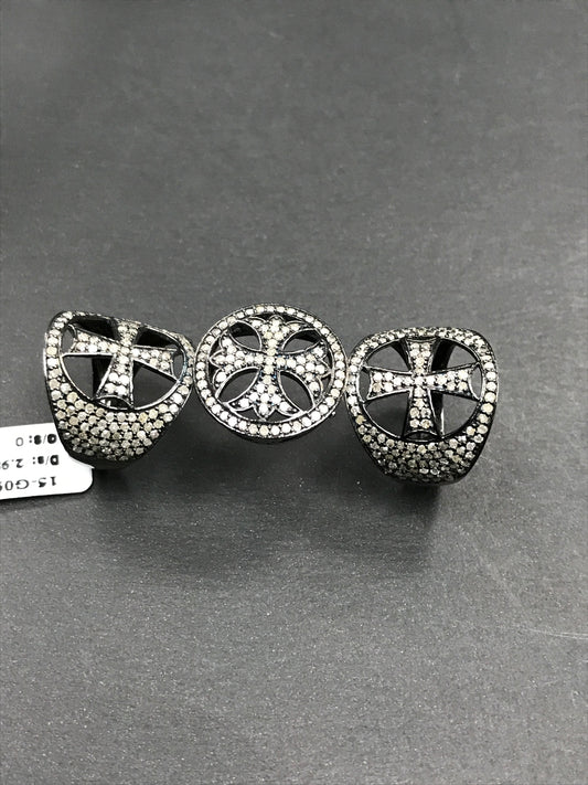 Diamond and Silver Black Rhodium Finish Rings