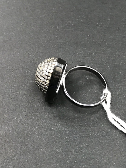 Ball Pave Diamond Ring .925 Oxidized Sterling Silver Diamond Ring, Genuine handmade pave diamond Ring Size Approx 0.80"(20 MM)