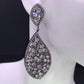 Diamond and Silver White Rainbow Moon Stone Black Rhodium Finish Earrings