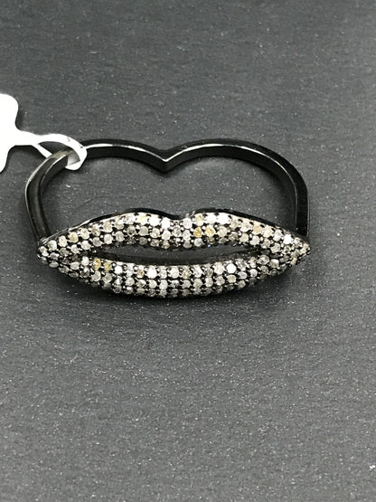 Lipes Pave Diamond Ring .925 Oxidized Sterling Silver Diamond Ring, Genuine handmade pave diamond Ring Size Approx 1.28"(13 x 32 MM)