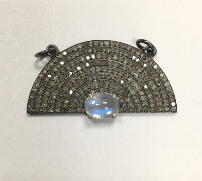 Silver Diamond Pendant .925 Oxidized Sterling Silver Diamond Pendant, Genuine handmade pave diamond Pendant Size Approx 1.40"(17 x 35 MM)