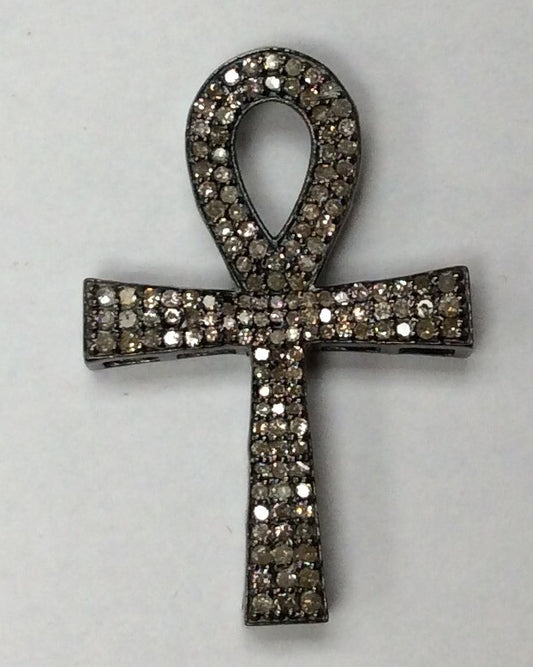 Diamond Cross Loop Pendant, Pave Diamond Pendant, Cross Loop Hand Necklace, Approx 33 x 22mm. Sterling Silver