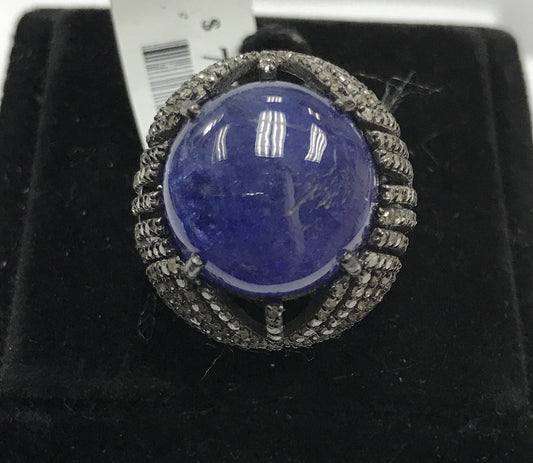 Tanzanite Round Cabochon Diamond Ring