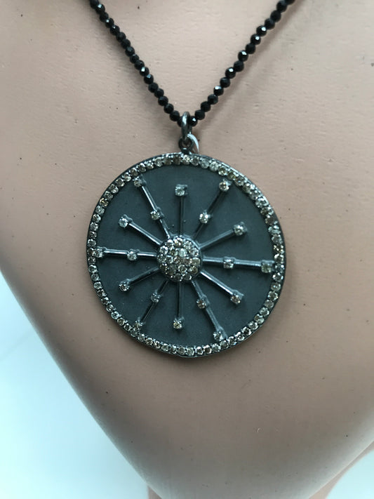 Round Shape Silver Pave Diamond Pendant